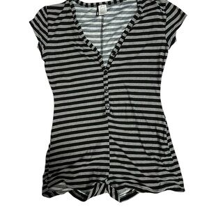 Fashion Nova Black & Grey Striped Romper Bodysuit – Size XS
